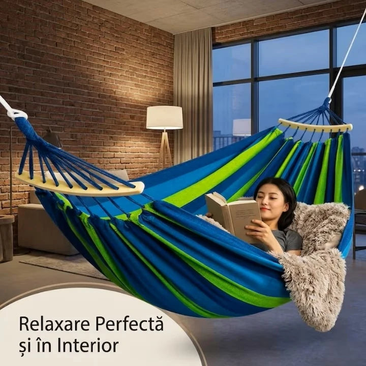 1+1 GRATIS Hamac Suspendat Multicolor 80x200 cm pentru Grădină, Terasă și Camping Rezistență 150 kg, Confort Maxim și Transport Facil