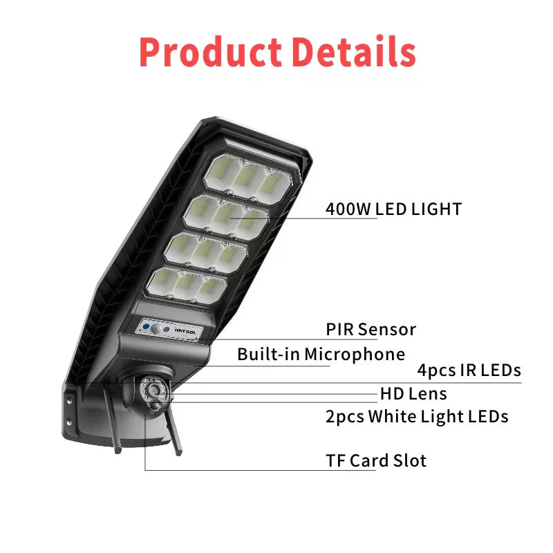 Cameră de Supraveghere 4G Jortan 4MP Ultra HD cu Lampă Solară 400W, Vedere Color Noaptea, Control din Telefon