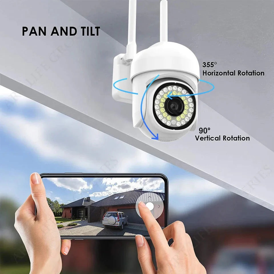 Camera de Supraveghere Jortan Wifi inteligenta, cu Detectie de miscare, Full HD, 32 Leduri de lumina, Rotire din Aplicatie 360 de grade, IP66, Vedere Color Pe Timp de Noapte