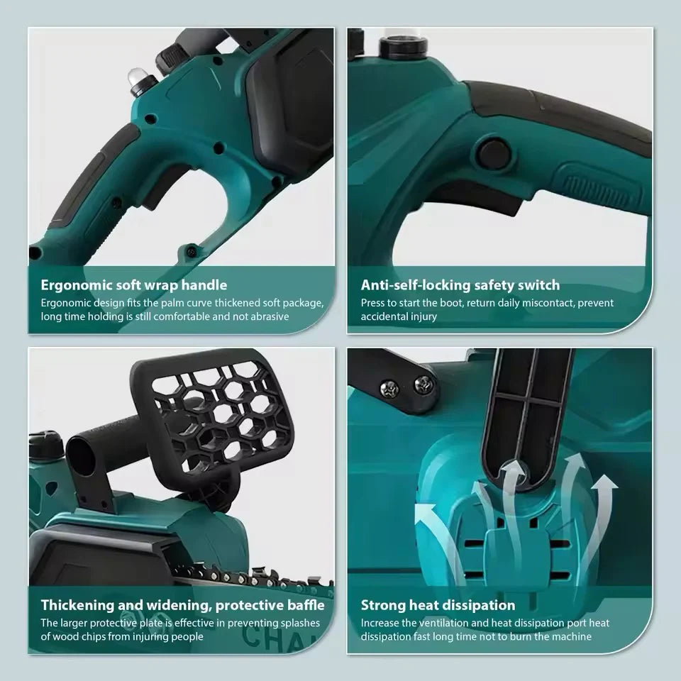 Drujba Electrică Fara fir- Motofierăstrău Dasgut, 1200W, Lamă 12 inch, 2 Acumulatori 48V, 13000 mAh Lithium, 15000 RPM, Sistem de Ungere Automată și Pompa Manuală de Ulei