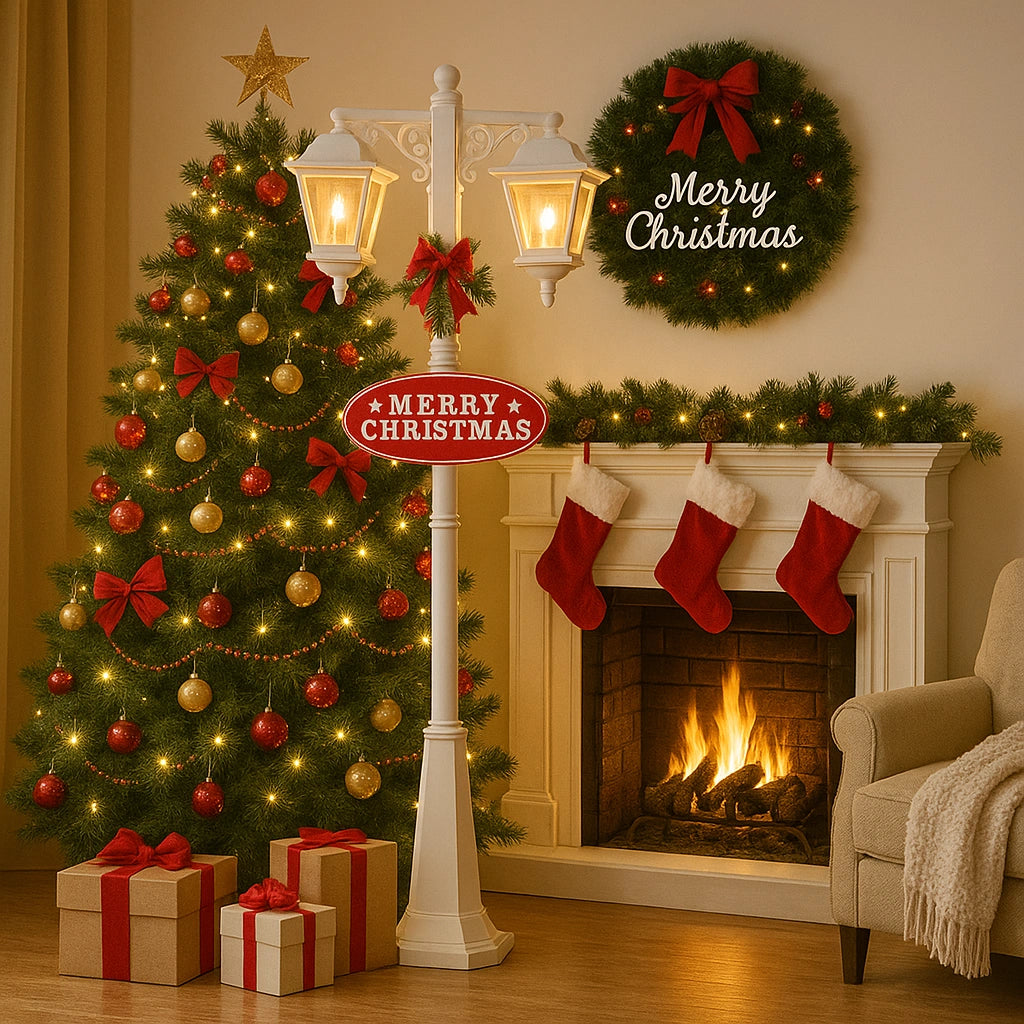 Felinar decorativ de Crăciun LED cu zăpadă în mișcare, Moș Crăciun și Om de Zăpadă 81x40x188 cm, pentru interior și exterior