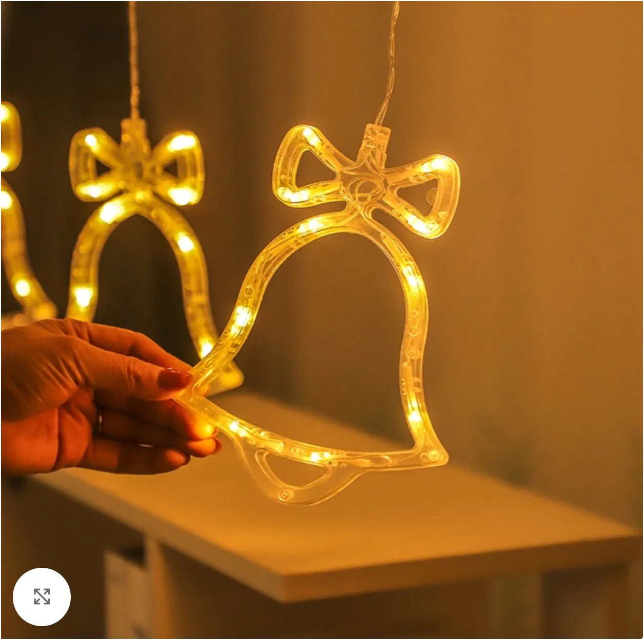 Instalație Luminoasă Crăciun cu 12 Fire, Steluțe și Clopoței LED, Lumină Caldă, Decor Interior pentru Fereastră sau Brad