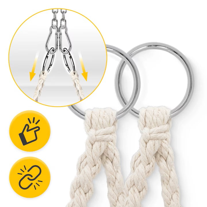 Leagăn Tip Balansoar Suspendat cu Pernă, Cadru Metalic Durabil, pentru Grădină sau Interior, Frânghie Reglabilă 90-115 cm, Sarcină Maximă 150 kg, Negru