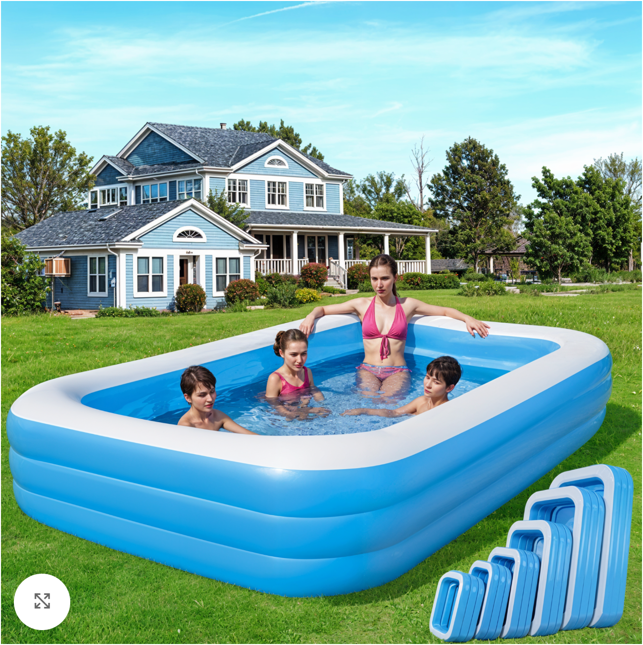 Piscina gonflabila 3 inele Family, Dimensiuni, 200 x 150 x 65 cm, Material Rezistent, Potrivita pentru copii si Adulti