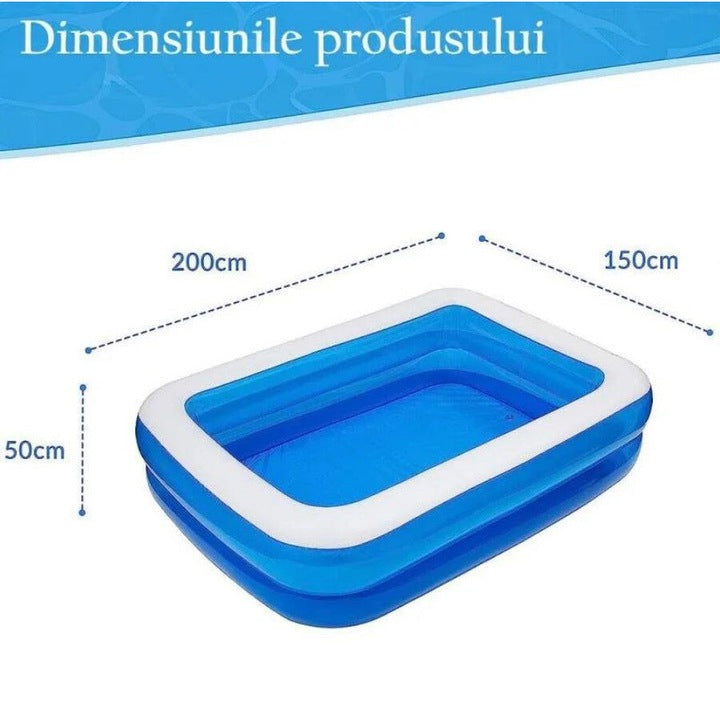 Piscina gonflabila Family XXL, cu Pompa electrica Cadou si ventilator, Dimensiuni, 200 x 150 x 50 cm, 2 inele, Material Rezistent, Potrivita pentru copii si Adulti