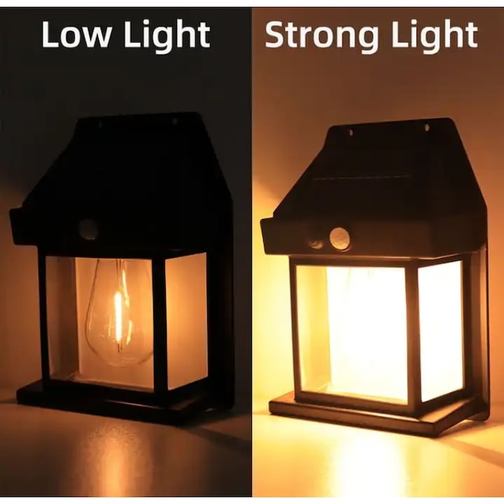 Lampa Solara de Perete, Led, Pentru Exterior, Senzor de Miscare si Lumina, Fara Fir, 3 Moduri de Functionare, Rezistent la Apa, Culoare Negru
