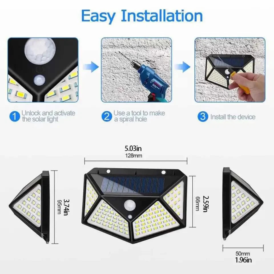 Set 10X lampi solare, 100 leduri cu senzori de miscare si 3 moduri de functionare, buton ON/OFF, Baterie 600 mAh