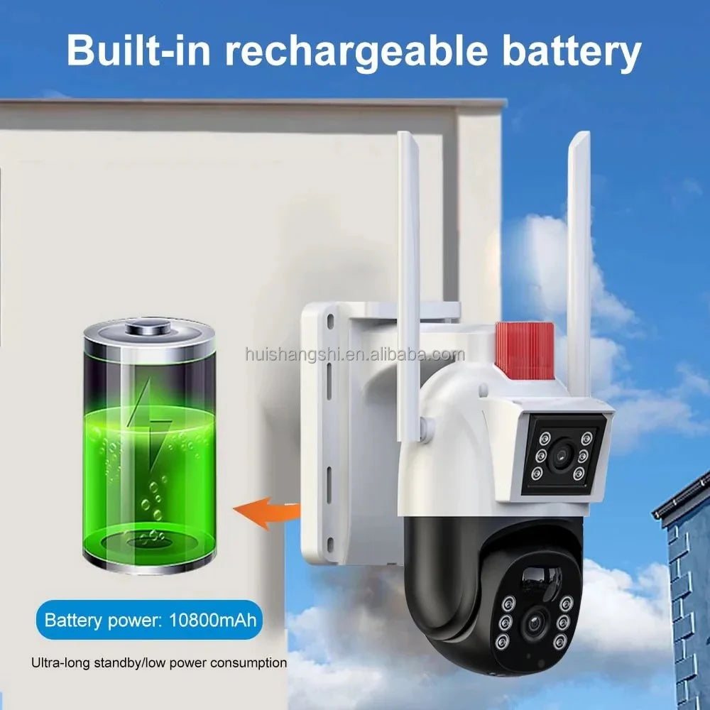 Set 3X Camera de supraveghere 4G, Cu Panou Solar, 2 camere video integrate, 6MP, 4K, exterior, 10X zoom, procesor AI, rotire rapida din aplicatie, 2 lentile, vedere nocturna color, senzor de miscare, lumina LED, inteligenta de urmarire