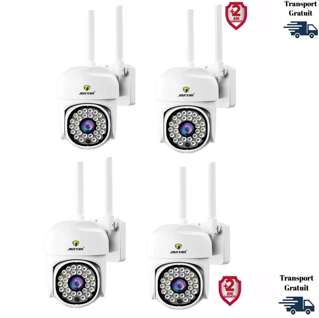 Set 4X Camera de supraveghere WIFI 3MP, Jortan rotire rapida 360 grade, Sirena cu Alarma, Detectie umana, Vedere color noaptea, microfon audio bidirectional