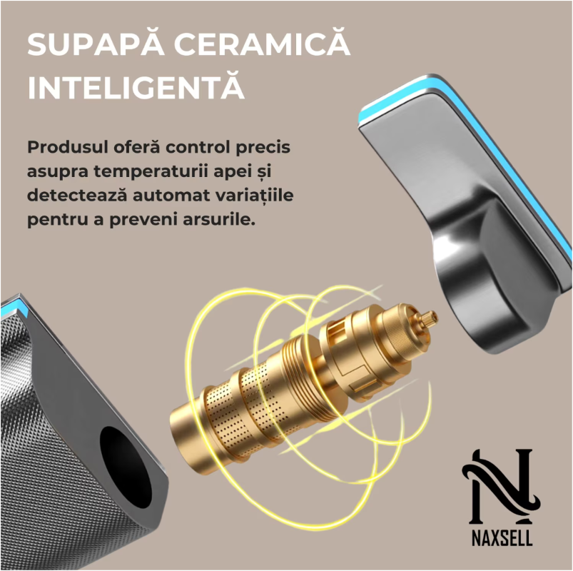 Set de dus cu Iluminare LED si afisaj Digital inteligent al Temperaturi, baterie cu termostat si turbina generatoare de curent integrata, Inaltime reglabila, 3 functii de curgere a apei, dus reglabil, bideu, Gri
