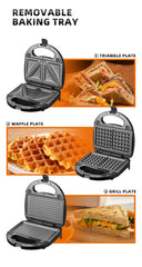 Sandwich Maker 3 în 1 HALEY® HY-1031, Plăci Antiaderente, Grill și Waffle, Design Compact, Negru - Imagine 5