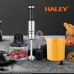 Blender de Mână Electric HALEY 4-in-1, 1200W, Oțel Inoxidabil, 2 Viteze + Accesorii – Tocător, Tel, Pahar, Multifuncțional pentru Bucătărie - Imagine 3