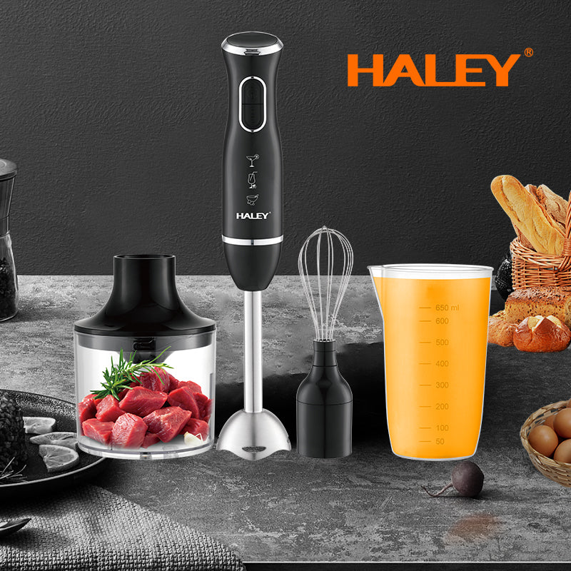 Blender de Mână Electric HALEY 4-in-1, 1600W, Oțel Inoxidabil, 2 Viteze + Accesorii – Tocător, Tel, Pahar, Multifuncțional pentru Bucătărie - Imagine 9