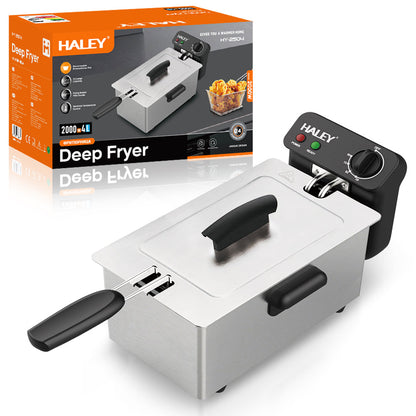 Friteuza Electrica HALEY HY-2504 cu Capacitate de 3L, Termostat Reglabil si Design din Otel Inoxidabil