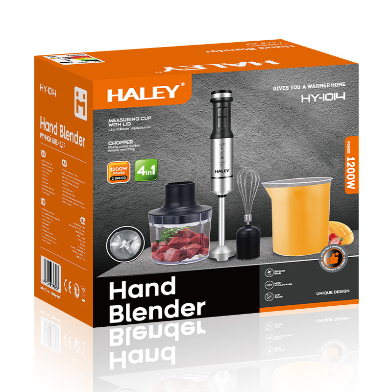 Blender de Mână Electric HALEY 4-in-1, 1200W, Oțel Inoxidabil, 2 Viteze + Accesorii – Tocător, Tel, Pahar, Multifuncțional pentru Bucătărie - Imagine 10
