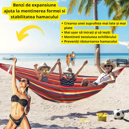 1+1 GRATIS Hamac Suspendat Cu Bara de Lemn, 80×200 cm pentru Grădină, Terasă și Camping Rezistență 150 kg, Confort Maxim