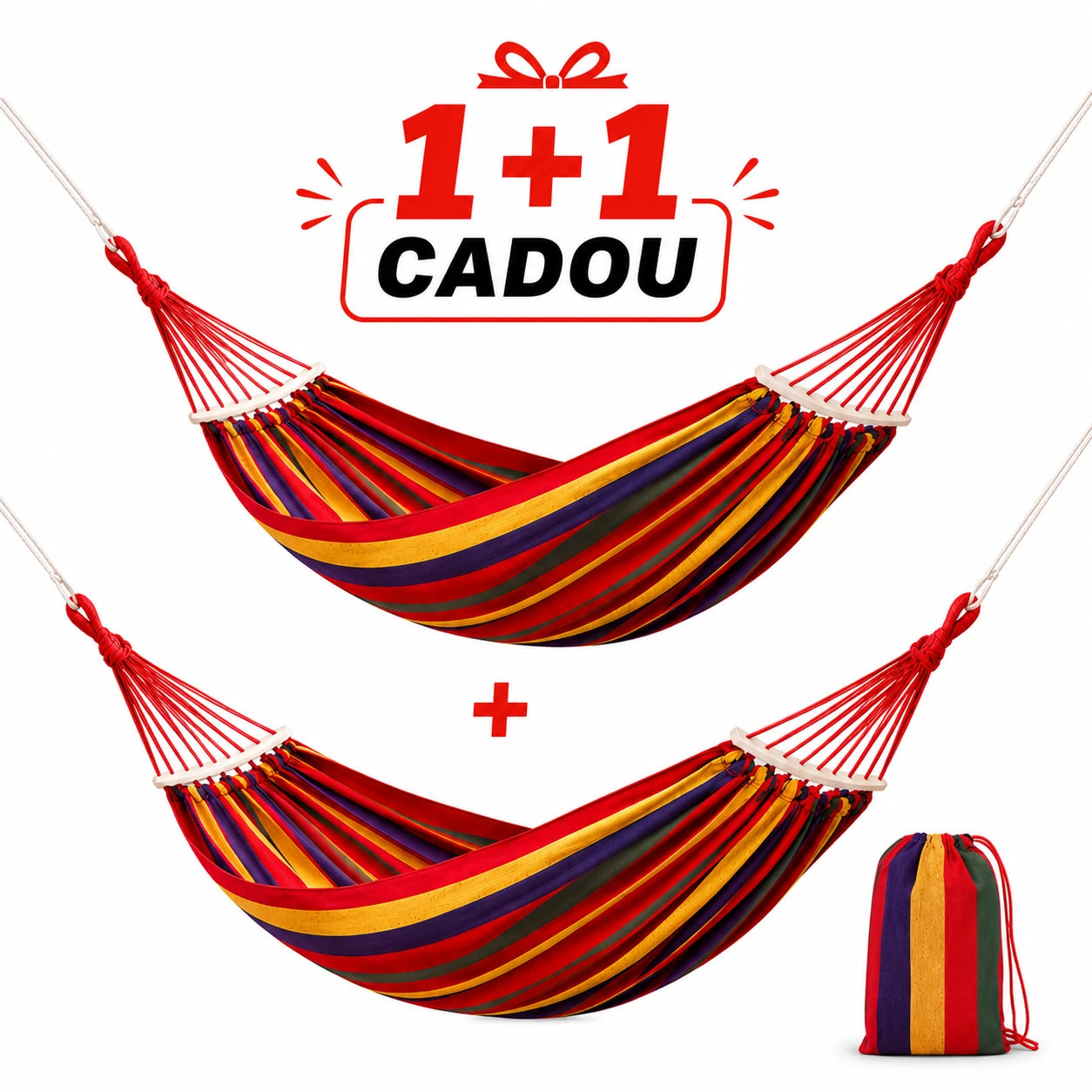 1+1 GRATIS Hamac Suspendat Cu Bara de Lemn, 80×200 cm pentru Grădină, Terasă și Camping Rezistență 150 kg, Confort Maxim