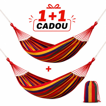 1+1 GRATIS Hamac Suspendat Cu Bara de Lemn, 80×200 cm pentru Grădină, Terasă și Camping Rezistență 150 kg, Confort Maxim
