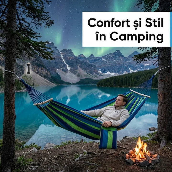 1+1 GRATIS Hamac Suspendat Multicolor 80x200 cm pentru Grădină, Terasă și Camping Rezistență 150 kg, Confort Maxim și Transport Facil