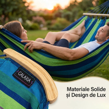 1+1 GRATIS Hamac Suspendat Multicolor 80x200 cm pentru Grădină, Terasă și Camping Rezistență 150 kg, Confort Maxim și Transport Facil