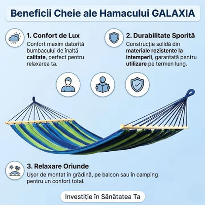 1+1 GRATIS Hamac Suspendat Multicolor 80x200 cm pentru Grădină, Terasă și Camping Rezistență 150 kg, Confort Maxim și Transport Facil
