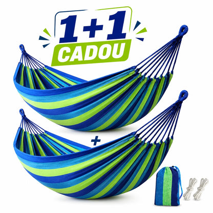 1+1 GRATIS Hamac Suspendat Multicolor 80x200 cm pentru Grădină, Terasă și Camping Rezistență 150 kg, Confort Maxim și Transport Facil