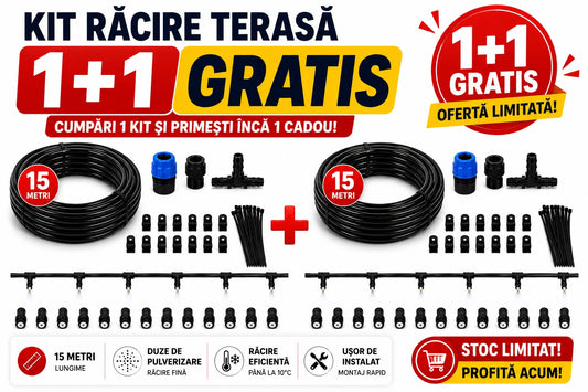 1+1 Gratis Kit Răcire pentru Terasă cu 20 Duze 15M, Pulverizare Fina Sistem Eficient de Răcire pentru Grădină, Foișor, Balcon și Spații Exterioare