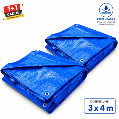 1+1 Gratis – Prelată Impermeabilă 3x4 m, Protecție Exterior împotriva Ploii, Soarelui și Intemperiilor