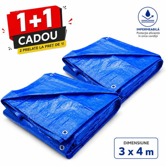 1+1 Gratis – Prelată Impermeabilă 3x4 m, Protecție Exterior împotriva Ploii, Soarelui și Intemperiilor
