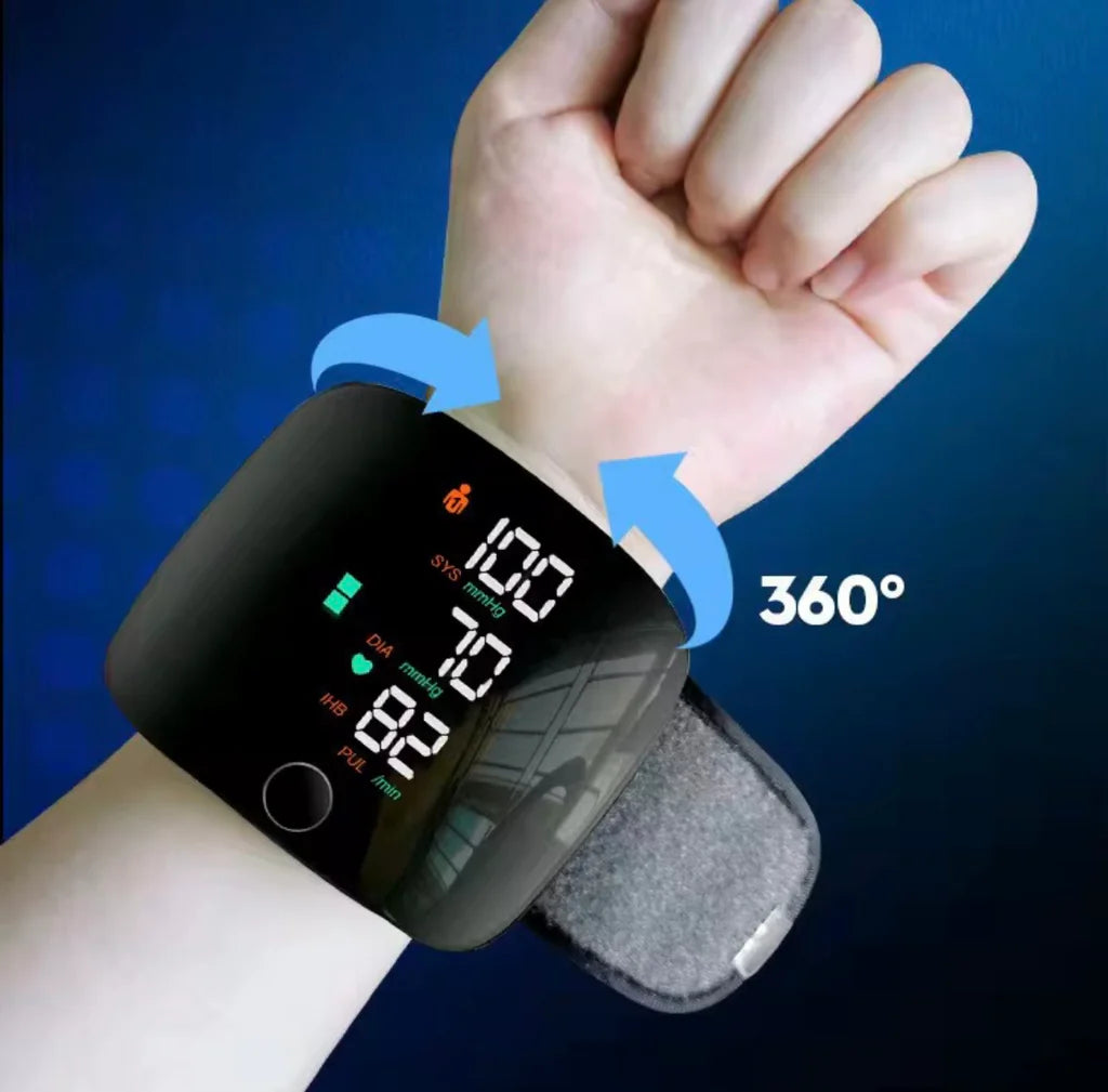 1+1 GRATIS Tensiometru Digital de Încheietură Inteligent cu Ecran LED, Măsurare Tensiune Arterială și Puls, Indicator Hipertensiune, Memorie 2 Utilizatori, Alertă Vocală, Compact și Portabil, Negru