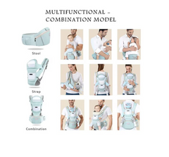 Marsupiu bebe, Ergonomic, AT PERFORMANCE®, Multifunctional, Purtare copil in fata sau in spate, Cu sezut, purtare pe sold sau pe umeri, 0-36 luni, Bumbac, 12 Pozitii, albastru deschis - Imagine 5
