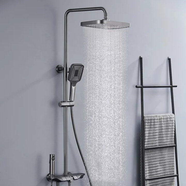 Coloana de dus piano style XPD, Set dus baie cu suport culisant, dus fix, para de dus mobila, baterie dus, 3 moduri de curgere a apei, bideu, robinet termostatic, sistem de control al apei, design modern, gri