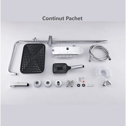 Coloana de dus piano style XPD, Set dus baie cu suport culisant, dus fix, para de dus mobila, baterie dus, 3 moduri de curgere a apei, bideu, robinet termostatic, sistem de control al apei, design modern culoare Crom