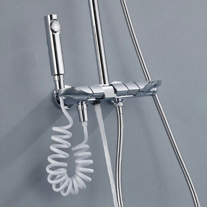 Coloana de dus piano style XPD, Set dus baie cu suport culisant, dus fix, para de dus mobila, baterie dus, 3 moduri de curgere a apei, bideu, robinet termostatic, sistem de control al apei, design modern culoare Crom