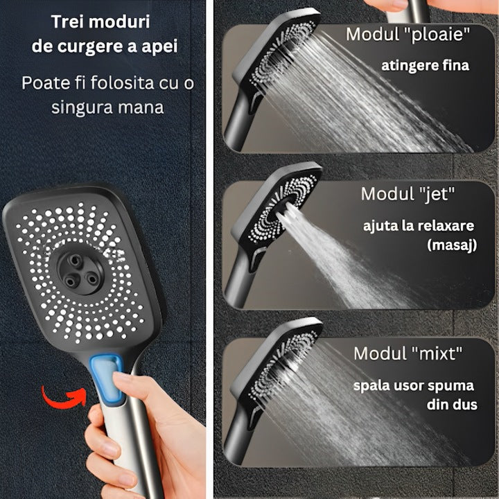 Coloana de dus piano style XPD, Set dus baie cu suport culisant, dus fix, para de dus mobila, baterie dus, 3 moduri de curgere a apei, bideu, robinet termostatic, sistem de control al apei, design modern, gri