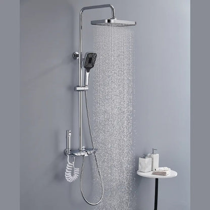 Coloana de dus piano style XPD, Set dus baie cu suport culisant, dus fix, para de dus mobila, baterie dus, 3 moduri de curgere a apei, bideu, robinet termostatic, sistem de control al apei, design modern culoare Crom