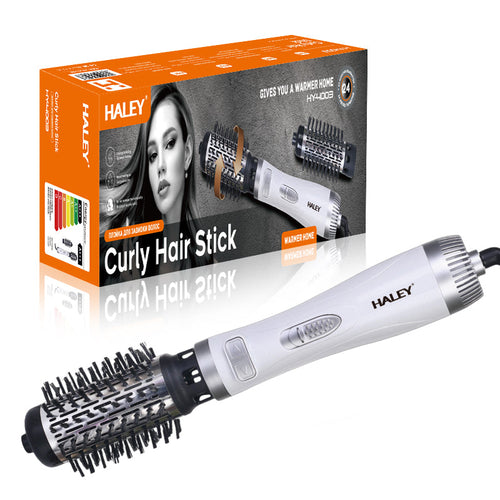 Perie Rotativă HALEY 1000W – 2 Perii, Încălzire Rapidă, Modelare de Durată, Protecție Păr, Inveliș Ceramic, Alb/Argintiu