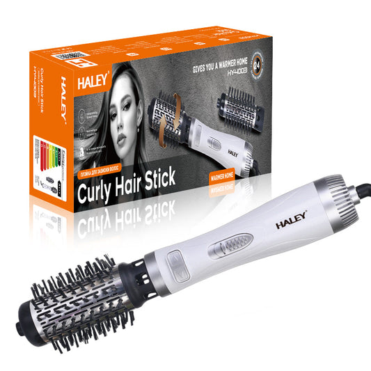 Perie Rotativă HALEY 1000W – 2 Perii, Încălzire Rapidă, Modelare de Durată, Protecție Păr, Inveliș Ceramic, Alb/Argintiu