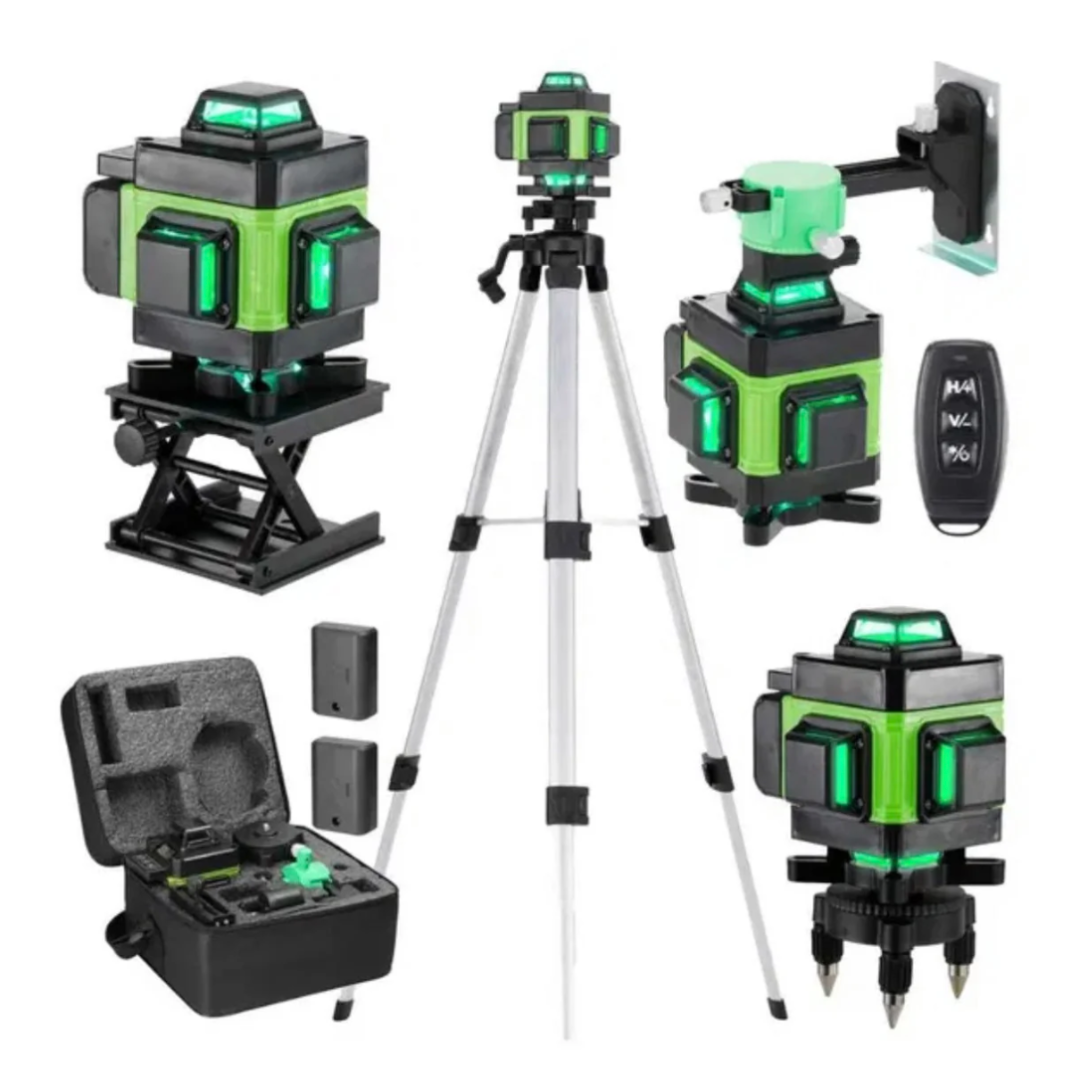 Nivela Laser 4D cu 16 Linii, Autonivelare, 2 Acumulatori, Lumina Verde, Trepied 150 cm Telecomandă, Platformă Ridicare, Profesională