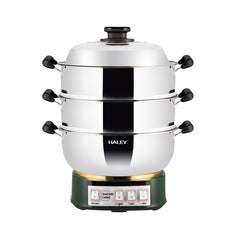 Vas Electric Multifuncțional HALEY HY-501, 2100W, Inox Premium cu Abur pe Două Nivele, Ideal pentru Gătit Sănătos Acasă sau la Hotel - Imagine 3