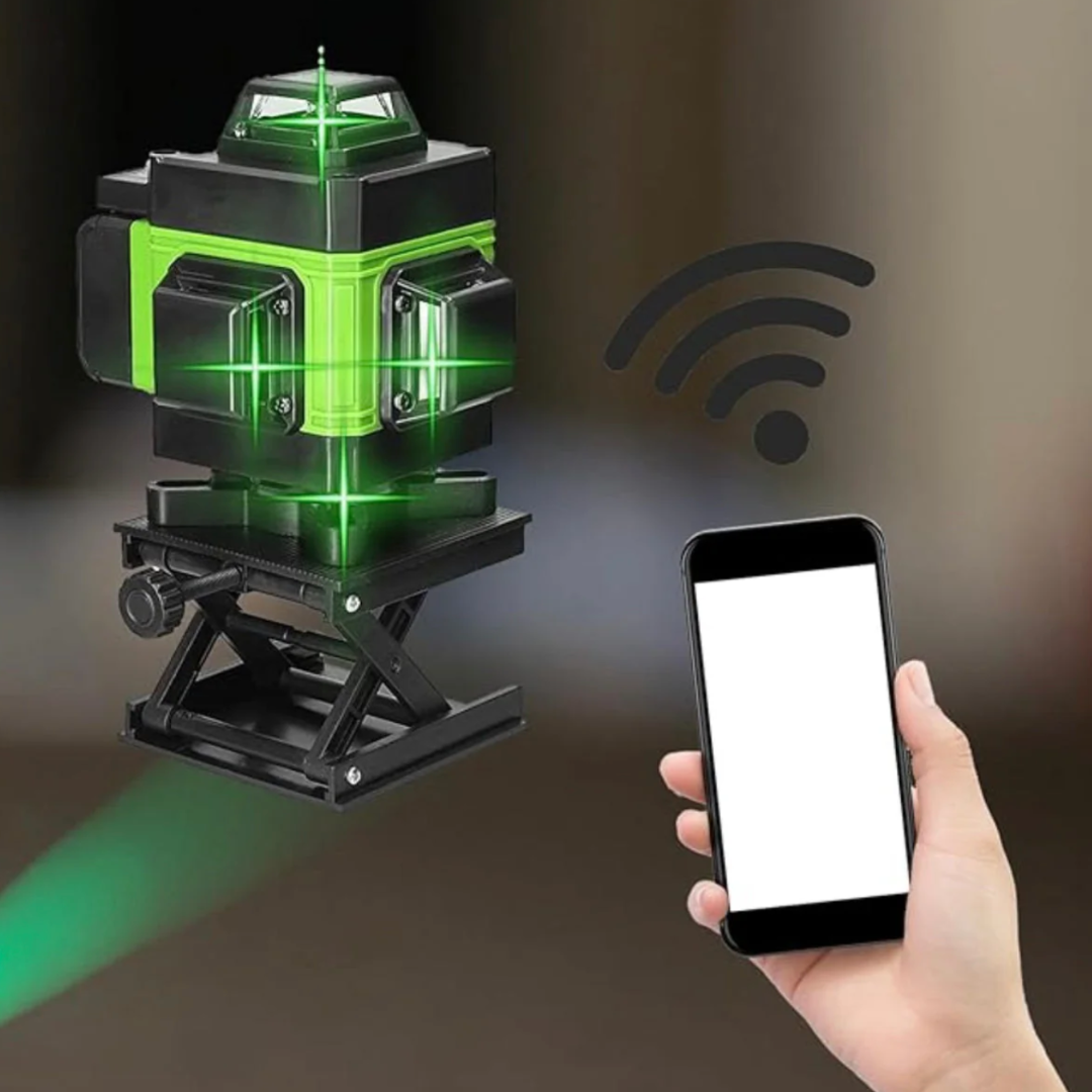 Nivela Laser 4D cu 16 Linii, Autonivelare, 2 Acumulatori, Lumina Verde, Trepied 150 cm Telecomandă, Platformă Ridicare, Profesională