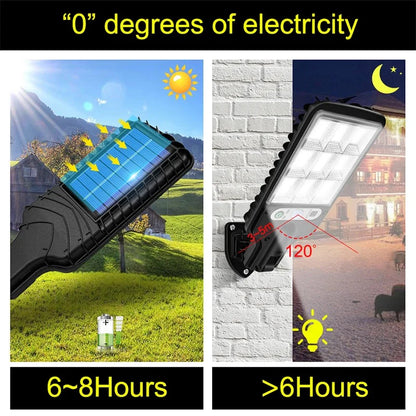 4+1 GRATIS Lampă Solară Dasgut 160W cu 80 LED COB, 3500 Lumeni, 9 Celule, Senzor de Mișcare și Inducție, Telecomandă, 3 Moduri de Iluminare, IP65, Autonomie până la 10 Ore