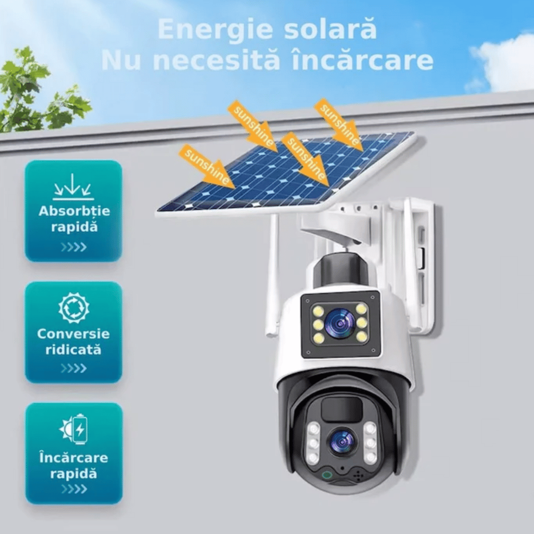 Camera supraveghere cu panou solar si cartela sim 8Mpx card inclus 32gb