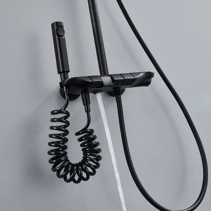 Coloana de dus piano style XPD, Set dus baie cu suport culisant, dus fix, para de dus mobila, baterie dus, 3 moduri de curgere a apei, bideu, robinet termostatic, sistem de control al apei, design modern Negru