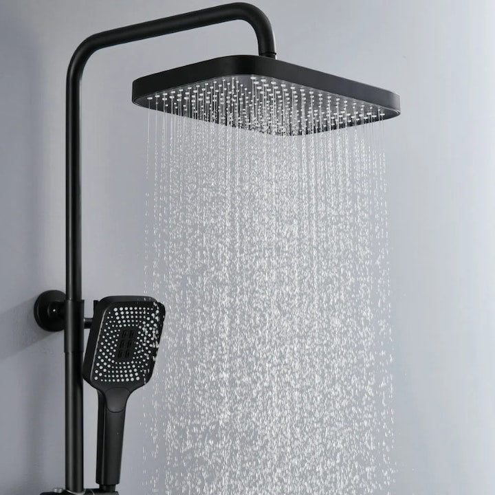 Coloana de dus piano style XPD, Set dus baie cu suport culisant, dus fix, para de dus mobila, baterie dus, 3 moduri de curgere a apei, bideu, robinet termostatic, sistem de control al apei, design modern Negru