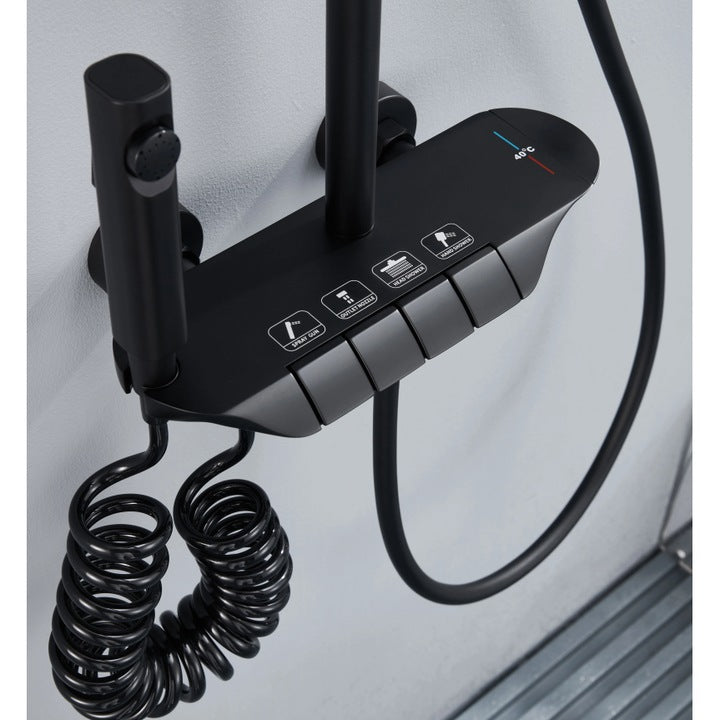 Coloana de dus piano style XPD, Set dus baie cu suport culisant, dus fix, para de dus mobila, baterie dus, 3 moduri de curgere a apei, bideu, robinet termostatic, sistem de control al apei, design modern Negru