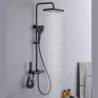 Coloana de dus piano style XPD, Set dus baie cu suport culisant, dus fix, para de dus mobila, baterie dus, 3 moduri de curgere a apei, bideu, robinet termostatic, sistem de control al apei, design modern Negru