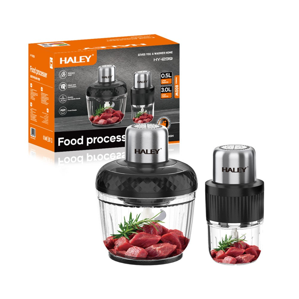 Tocător Electric HALEY 800W, 2 Viteze, 2 Recipiente ABS – 3L cu 4 Lame și 0.5L cu 6 Lame Inox, Tocare Rapidă și Eficientă - Imagine 5