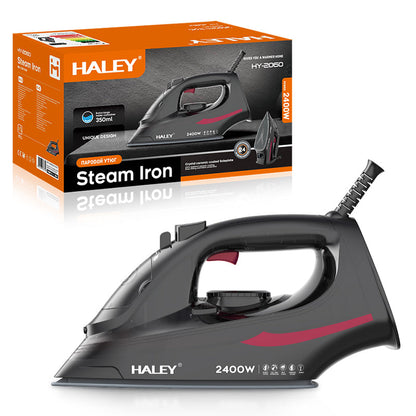 Fier de călcat cu abur HALEY® HY-2060, 2400W, Talpă ceramică, Abur vertical, Auto-curățare, Negru