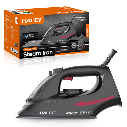 Fier de călcat cu abur HALEY® HY-2060, 2400W, Talpă ceramică, Abur vertical, Auto-curățare, Negru